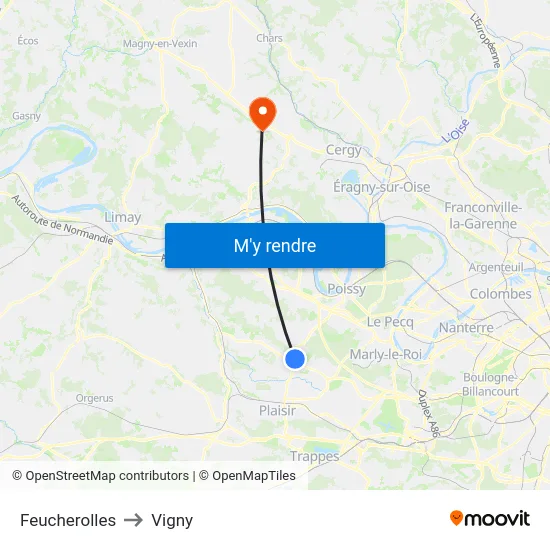 Feucherolles to Vigny map