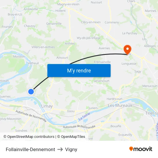 Follainville-Dennemont to Vigny map