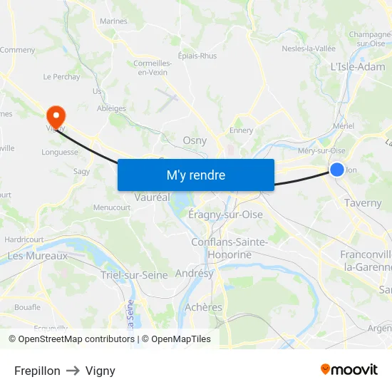 Frepillon to Vigny map