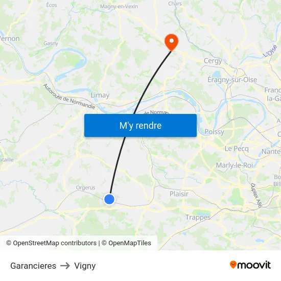 Garancieres to Vigny map