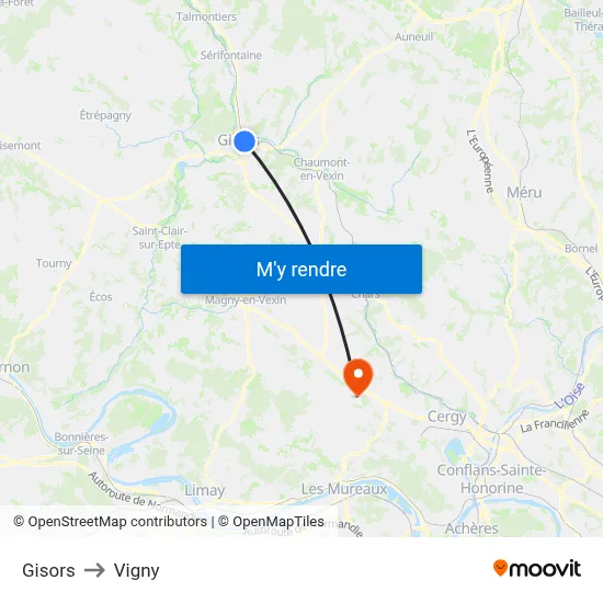 Gisors to Vigny map