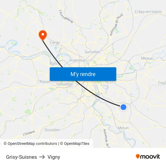 Grisy-Suisnes to Vigny map