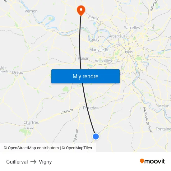 Guillerval to Vigny map