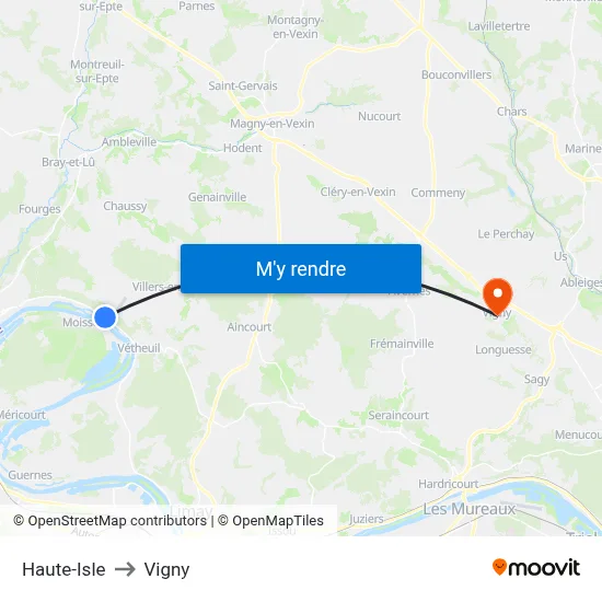 Haute-Isle to Vigny map