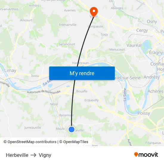 Herbeville to Vigny map