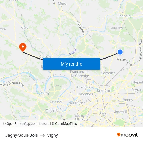 Jagny-Sous-Bois to Vigny map
