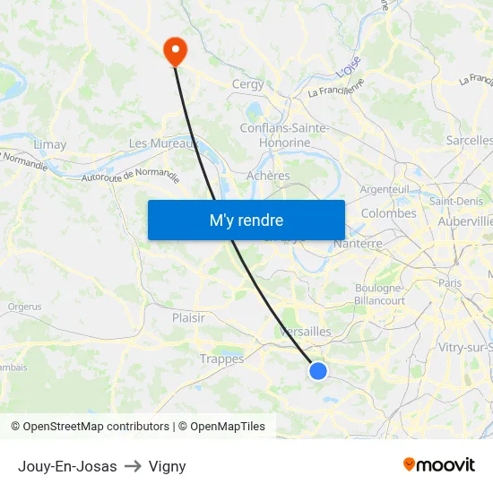 Jouy-En-Josas to Vigny map
