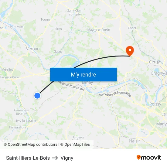 Saint-Illiers-Le-Bois to Vigny map
