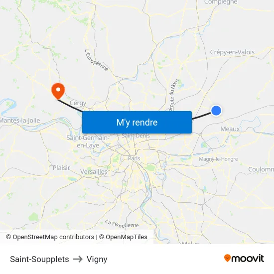 Saint-Soupplets to Vigny map