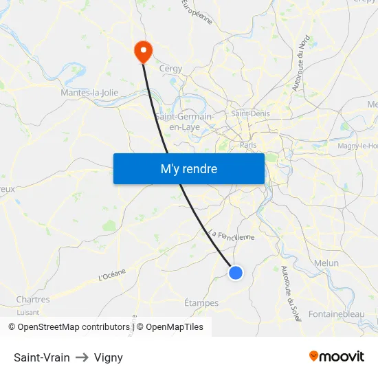 Saint-Vrain to Vigny map
