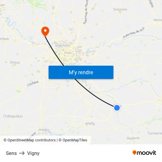 Sens to Vigny map