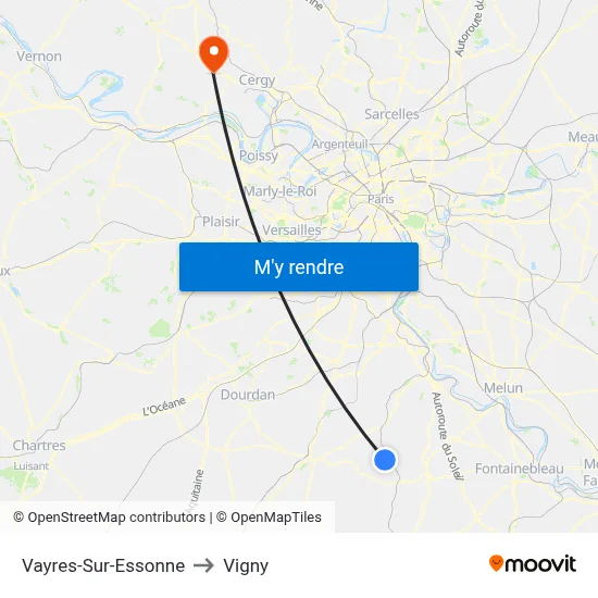 Vayres-Sur-Essonne to Vigny map