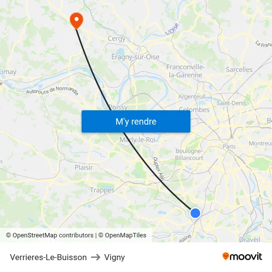 Verrieres-Le-Buisson to Vigny map