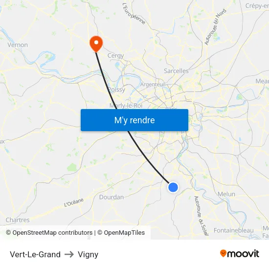 Vert-Le-Grand to Vigny map