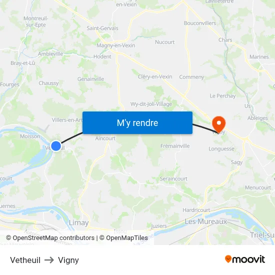 Vetheuil to Vigny map