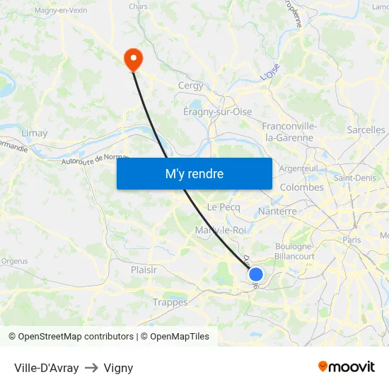 Ville-D'Avray to Vigny map