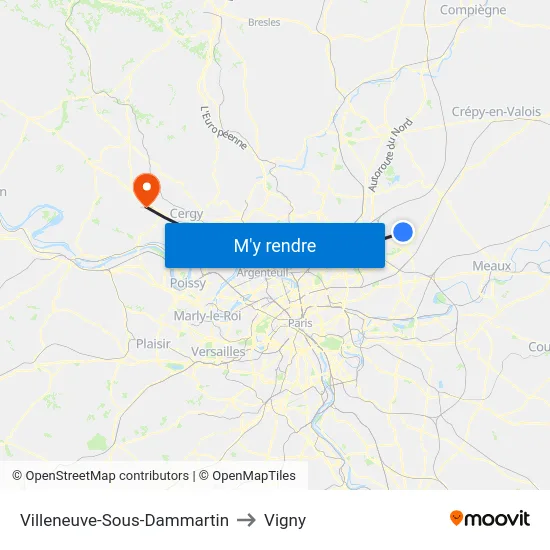 Villeneuve-Sous-Dammartin to Vigny map