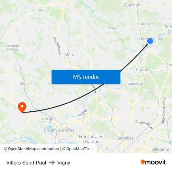 Villers-Saint-Paul to Vigny map