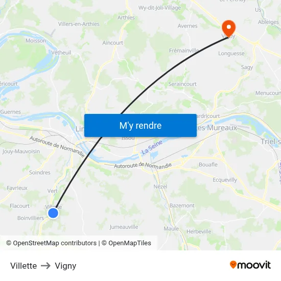 Villette to Vigny map