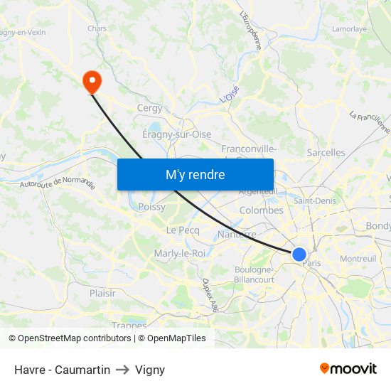 Havre - Caumartin to Vigny map