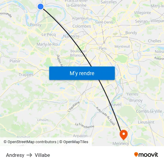 Andresy to Villabe map