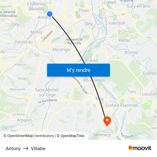 Antony to Villabe map