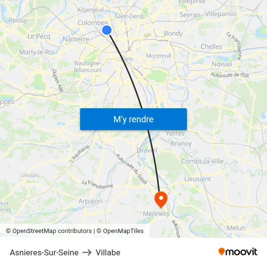 Asnieres-Sur-Seine to Villabe map