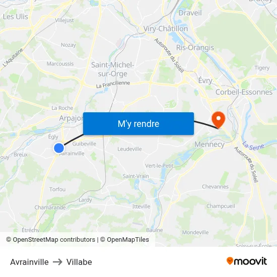 Avrainville to Villabe map