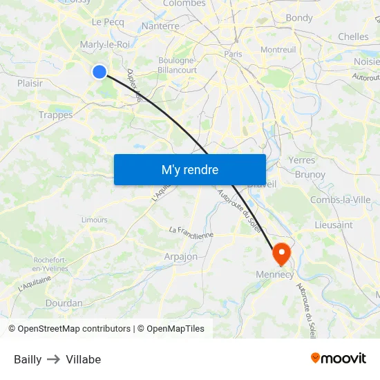 Bailly to Villabe map