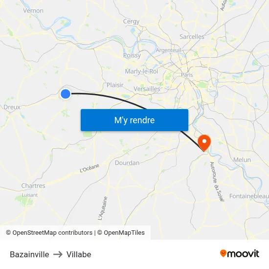 Bazainville to Villabe map