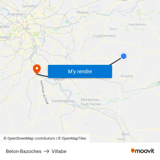 Beton-Bazoches to Villabe map