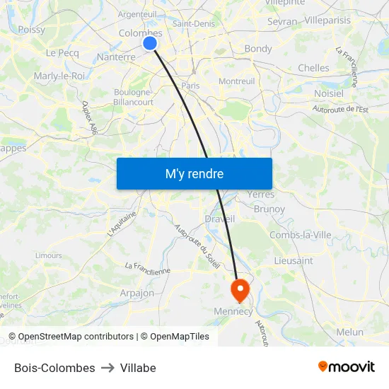 Bois-Colombes to Villabe map