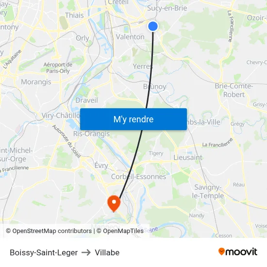 Boissy-Saint-Leger to Villabe map