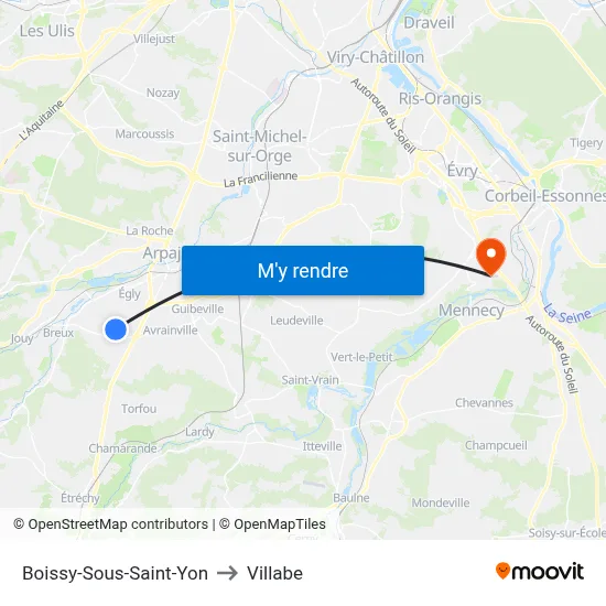 Boissy-Sous-Saint-Yon to Villabe map