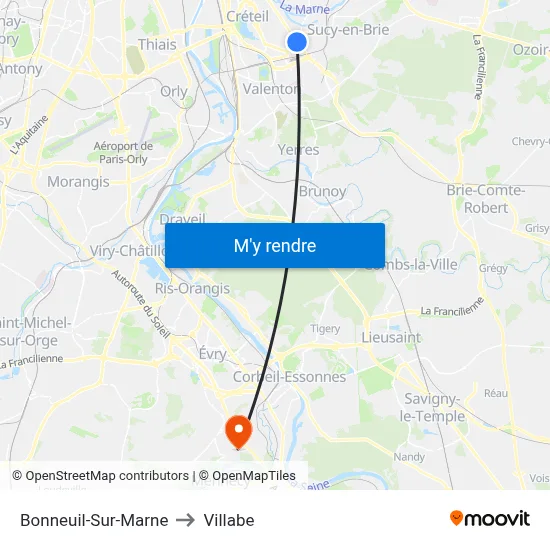 Bonneuil-Sur-Marne to Villabe map