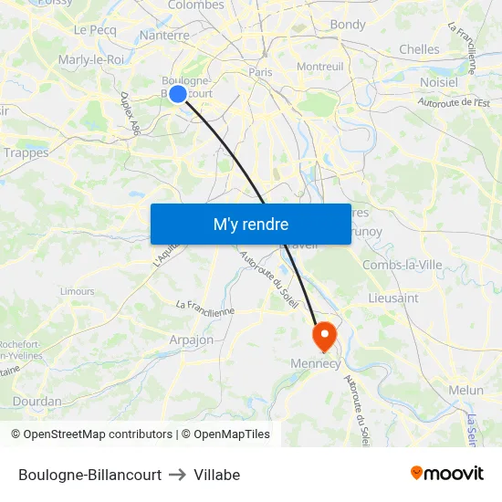 Boulogne-Billancourt to Villabe map