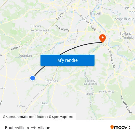 Boutervilliers to Villabe map