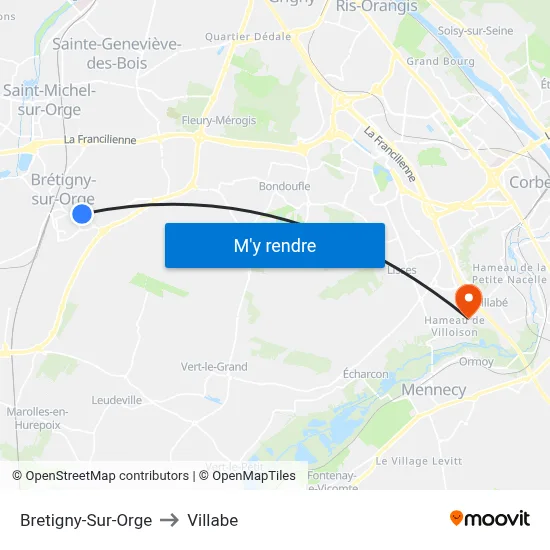 Bretigny-Sur-Orge to Villabe map