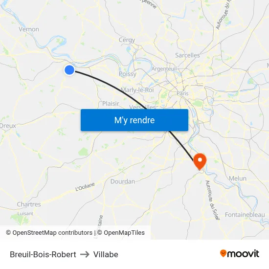 Breuil-Bois-Robert to Villabe map