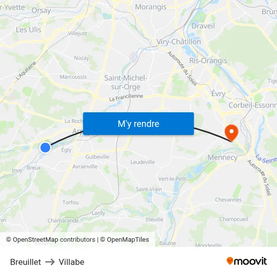 Breuillet to Villabe map