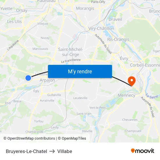 Bruyeres-Le-Chatel to Villabe map