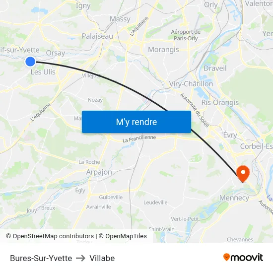 Bures-Sur-Yvette to Villabe map