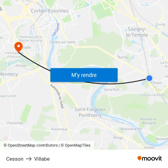 Cesson to Villabe map