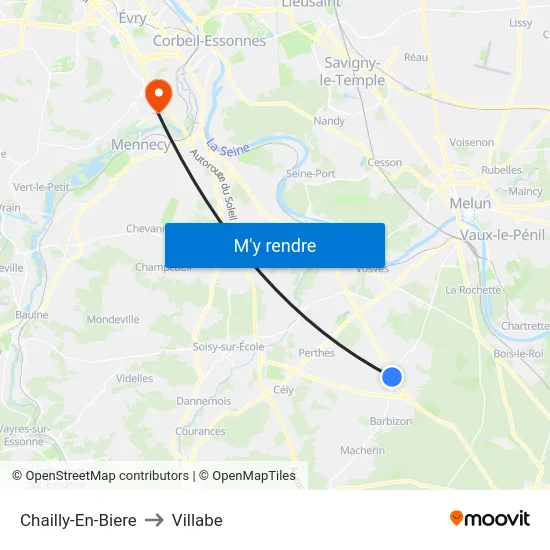 Chailly-En-Biere to Villabe map