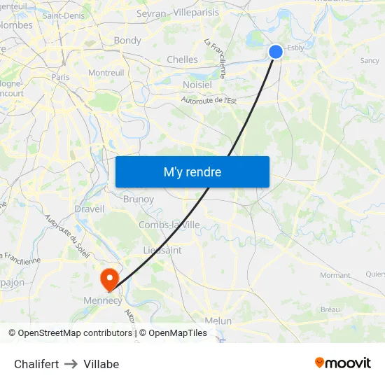 Chalifert to Villabe map