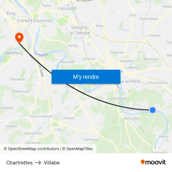 Chartrettes to Villabe map