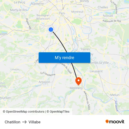 Chatillon to Villabe map