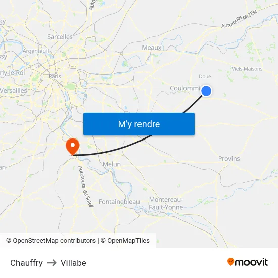 Chauffry to Villabe map