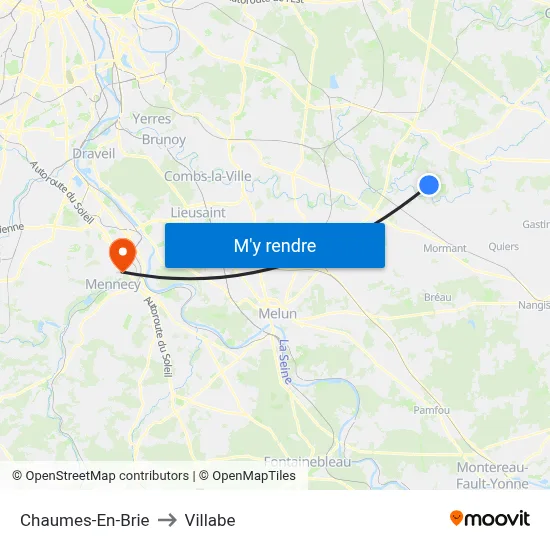 Chaumes-En-Brie to Villabe map