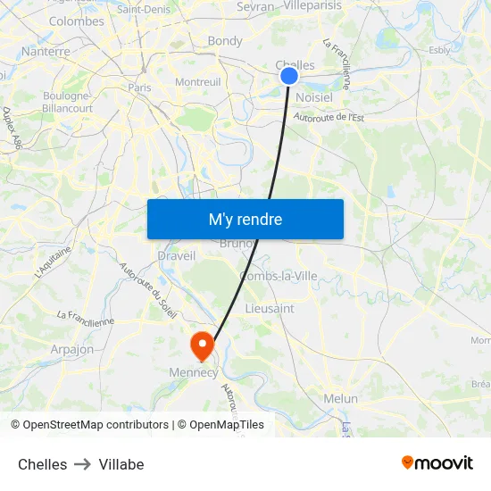 Chelles to Villabe map